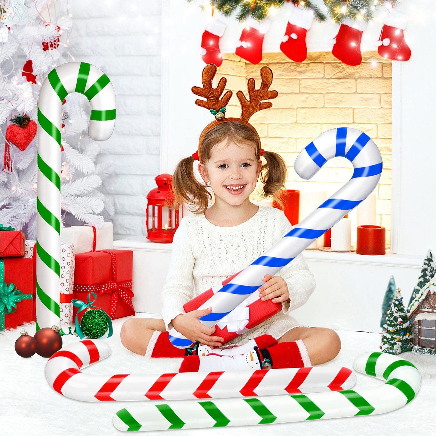 9Pcs Christmas Inflatable Candy Canes, 35inch Large Candy Cane Decorations for Indoor Outdoor