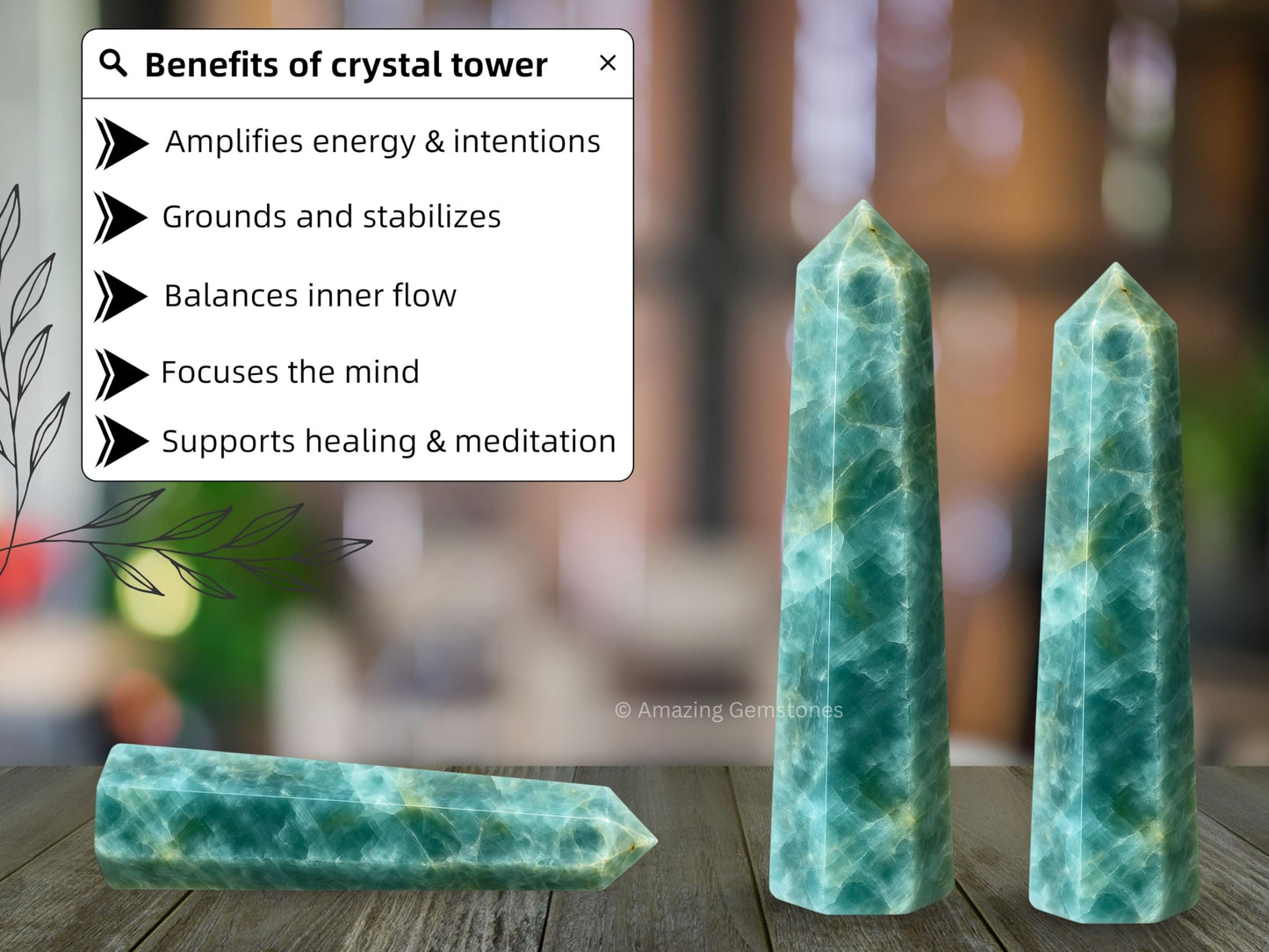 Aquamarine Crystal Towers ~ Natural Healing Crystal Point Obelisk for Reiki Healing and Crystal Grid (3" to 4" INCH)