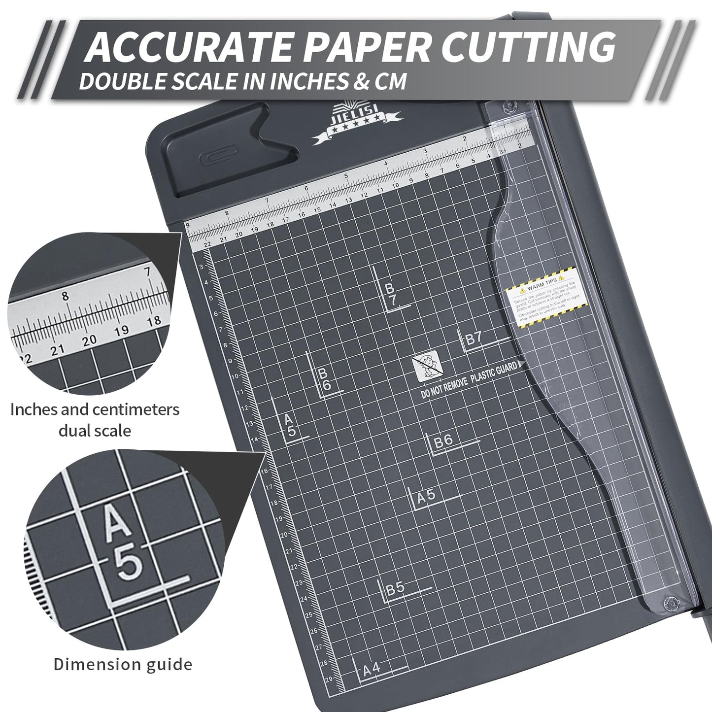 JIELISI Guillotine Paper Cutter Cutting Performance up to 12 Sheets,12 Inch Cut Length Heavy Duty Guillotine Paper Trimmer with Safety Guard and Blade Lock（Dark Gray）
