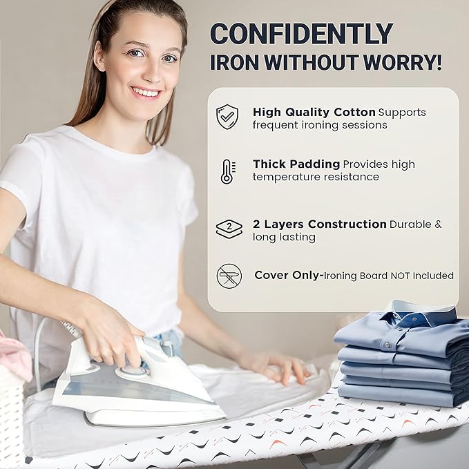 Ironing Board Cover and Pad 15"x54" Extra Thick Natural Cotton, Scorch and