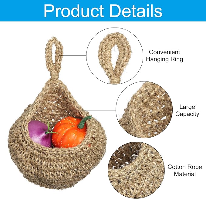 PATIKIL Hanging Fruit Baskets for Kitchen, Medium Size Teardrop Home Decor