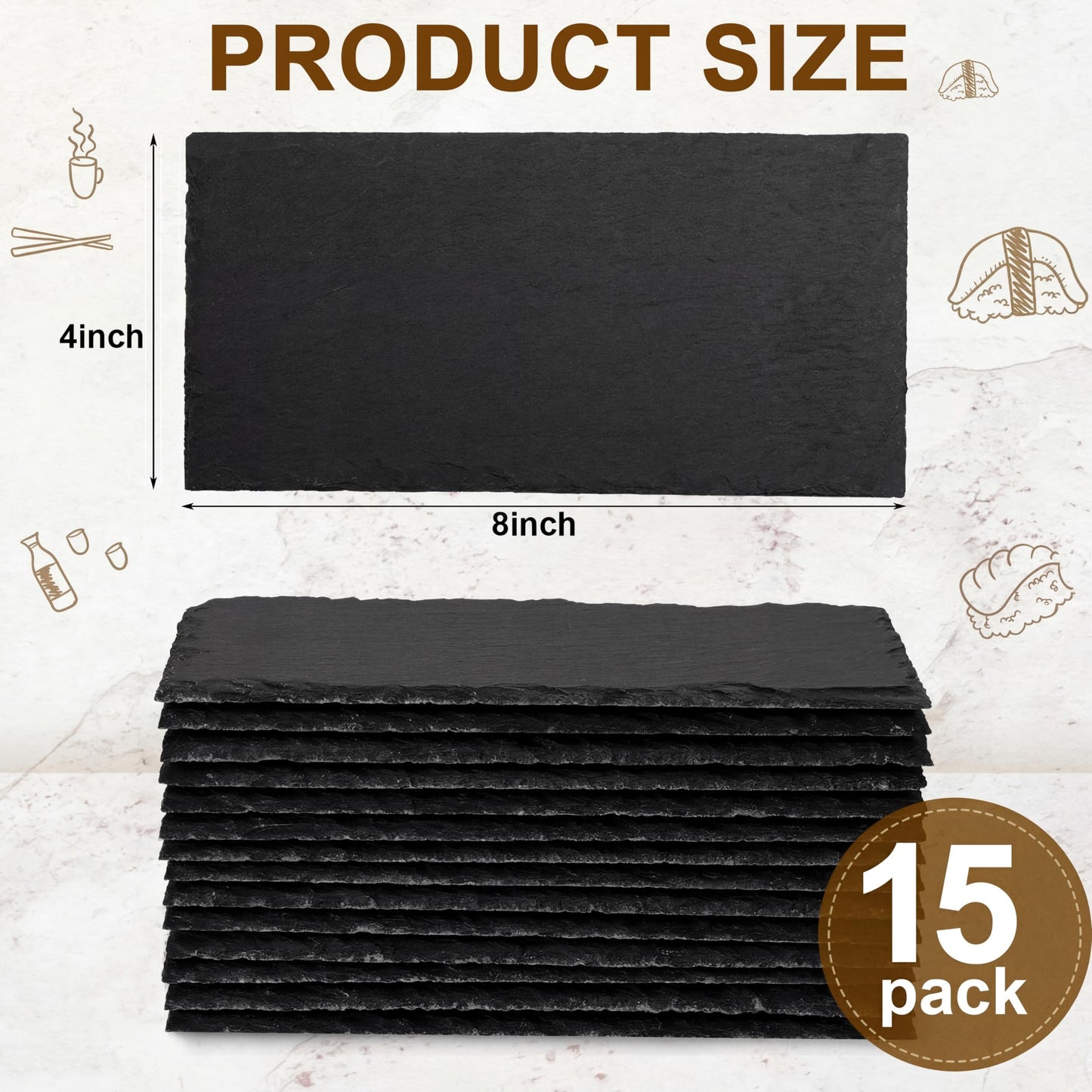 Hoolerry 15 Pcs 8 x 4 Inch Slate Charcuterie Boards Bulk, Mini Slate Cheese Board Black Sushi Platters Individual Stone Serving Tray Plates for Food, Appetizers, Cheese, Meat, Party