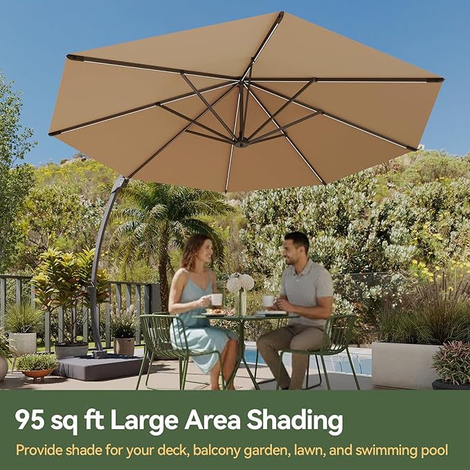 Aoxun 11 FT Cantilever Umbrella with Base Included, Patio Large Aluminum Offset Umbrella Windproof with 360°Rotation, Heavy Duty Frame for Outdoor, Pool, Deck and Garden