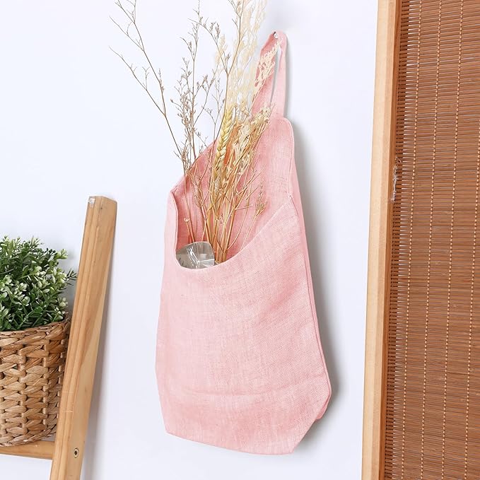 100% Linen Hanging Storage Bags Baskets 2 Pcs, Small Wall Storage Bag