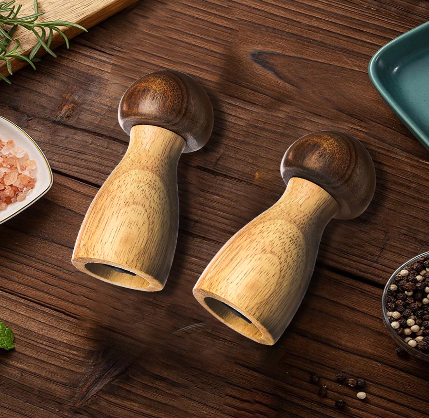 Salt and Pepper Mill Set, Mushroom Shape Salt and Pepper Shaker, Ceramic Pepper Grinder, Coarse and Fine Adjustable, Home, Restaurant, Kitchen Applicable (2)