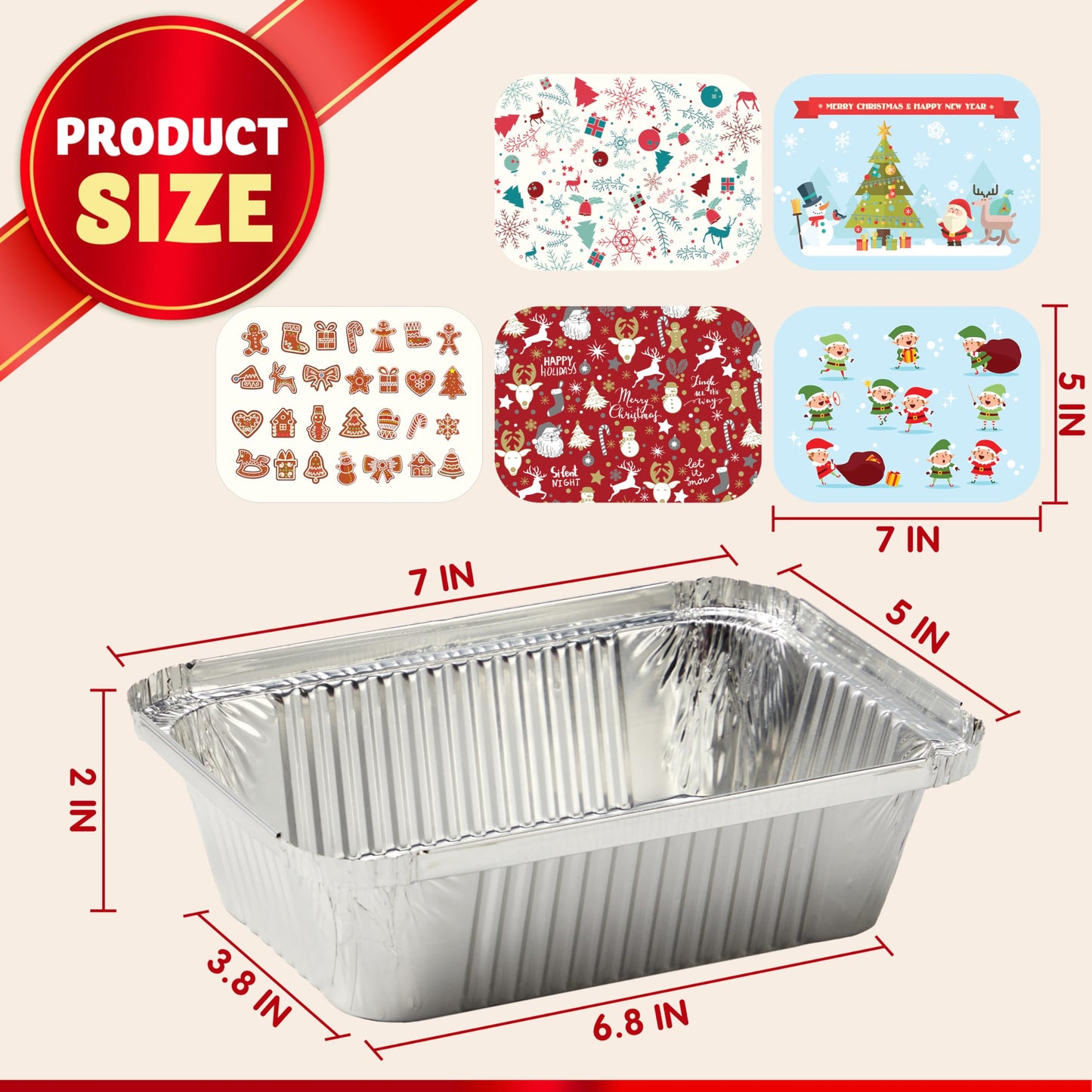 JOYIN 48 Pcs Christmas Cookie Tins with Lids for Gift Giving, Rectangular Treat Foil Containers, Disposable Food Storage Pan for Holiday Leftovers Goodie Container or Cookie Exchange