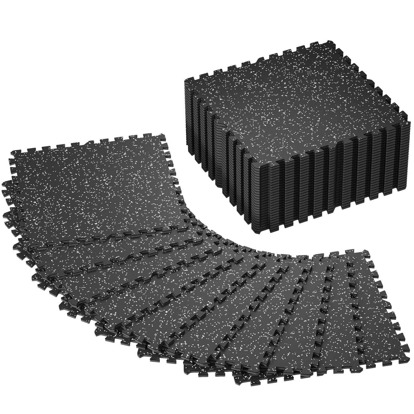 SUPERJARE 0.4'' Thick 36 Pcs 144 Sq Ft Rubber Top Exercise Equipment Mats, High Density EVA Foam Mats with Rubber Top, Interlocking Gym Flooring for Home Gym, Protective Workout Mat, Black/Grey