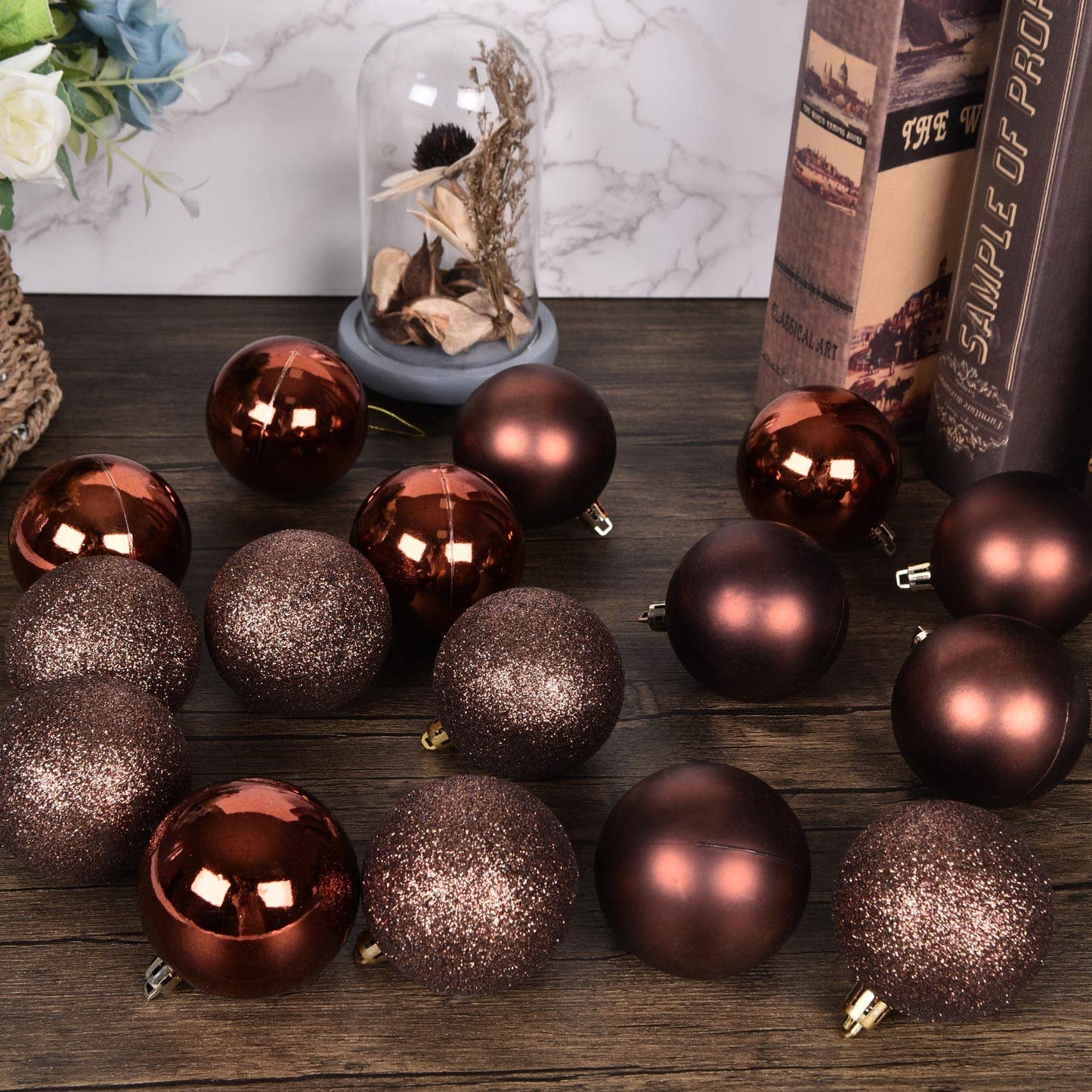 30ct Christmas Ball Ornaments, 2.36" Shatterproof Tree Decorations, Perfect Hanging Ball for Indoor/Outdoor Holiday Christmas Party Decor (Brown)