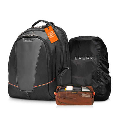 EVERKI Flight Business Laptop Backpack (EKP119) with Orange Accessory Pouch & Rain Cover - Men's Backpack with 16" Compartment, 28.5L Capacity - Flight Business Backpack, Pouch & Cover Bundle