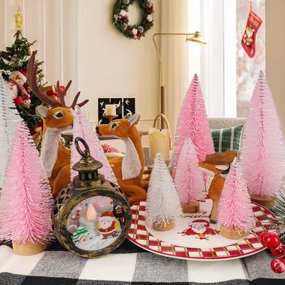 Desktop Miniature Pine Tree Tabletop Christmas Tree Small Pine Tree Decor Christmas Tree Toppers (Light Pink White Pink)