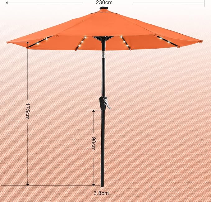 ABCCANOPY Durable Solar Led Patio Umbrellas with 32LED Lights 7.5FT (Orange)