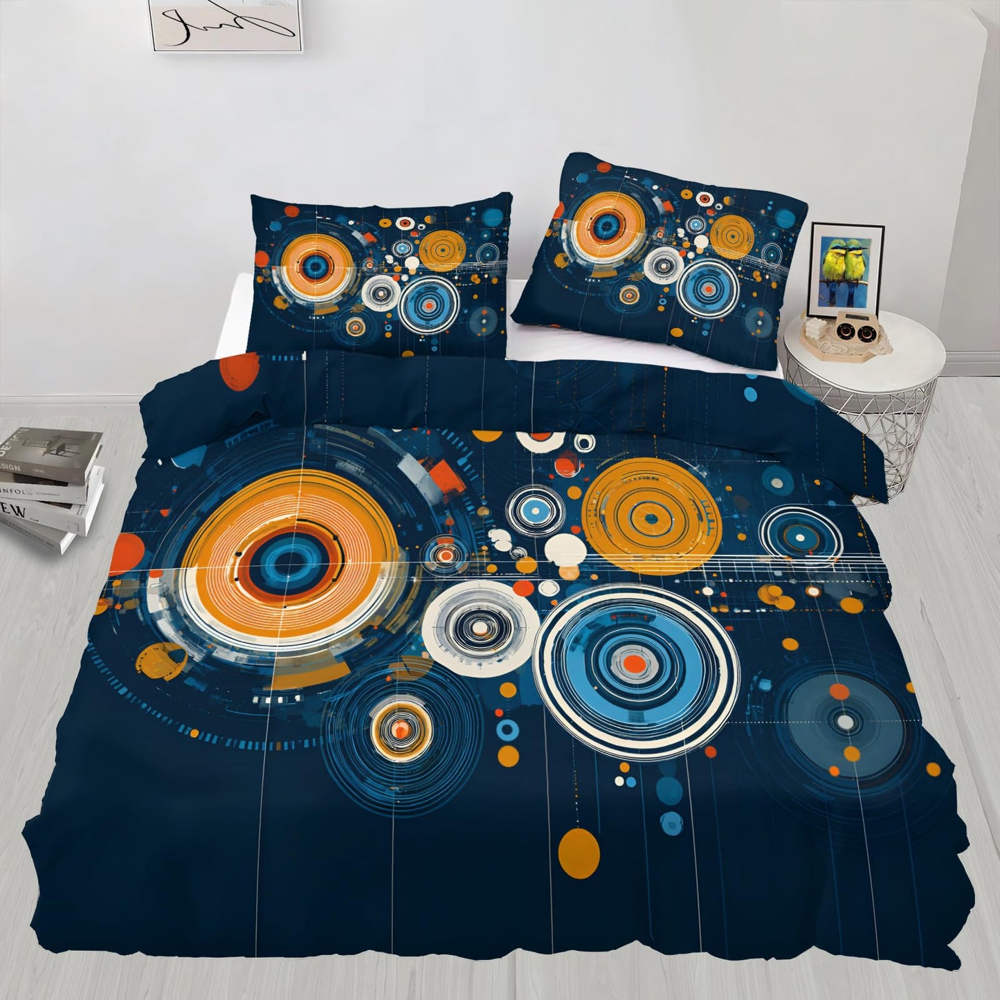 ZAOMIR Modern Abstract Circle Duvet Cover Twin Size, Colourful Disc Bedding Set 3 Piece, Hippie Hip Hop Patterned Comforter Cover with Zipper Soft Microfiber, 2 Pillowcases