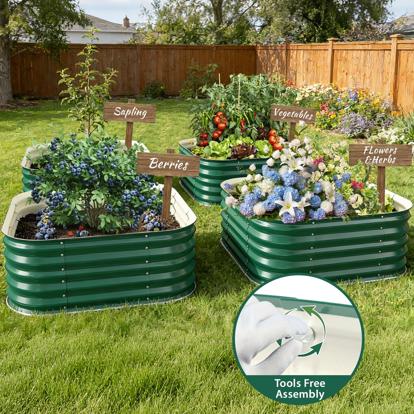 FCCRETA Galvanized Raised Garden Bed Outdoor, 17''Tall Square Metal Planter Boxes,Gardening Beds for Vegetable,Flower,Herb,Modular Above Ground