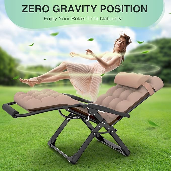 Suteck Oversized Zero Gravity Chair,29In XL Lounge Chair w/Removable Cushion&Headrest, Reclining Camping Chair w/Upgraded Lock and Footrest, Reclining Patio Chairs Recliner for Indoor Outdoor