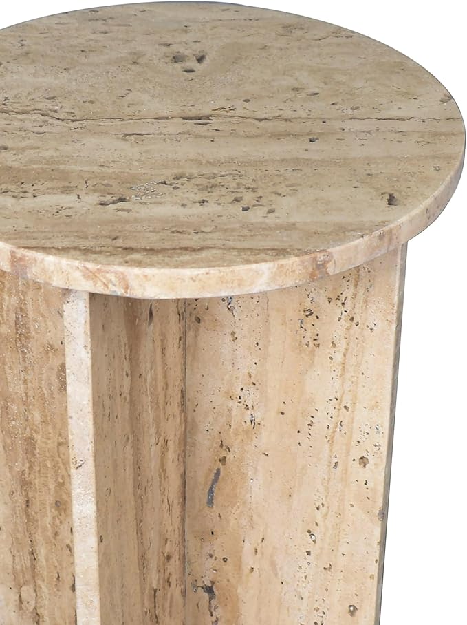 JONATHAN Y Javier Solid Travertine Marble End Table, 14-inch Round Modern