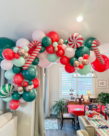ADOINBY Christmas Balloon Arch Kit, 148Pcs Red, White, Green, Candy Cane, Gift Box, Red Candy, Red Star Party Balloon Garland Kit for Xmas Christmas New Year Birthday Party Decorations Supplies