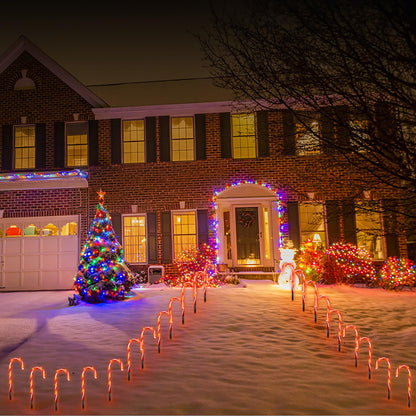 MULTI-SPARKING Christmas Candy Cane Lights - 12 inch Set of 10 Pcs Christmas Candy Cane Pathway Markers Lights, Outdoor Walkway Lighting with Stakes for Yard, Steet, Roadway, 18 Feet