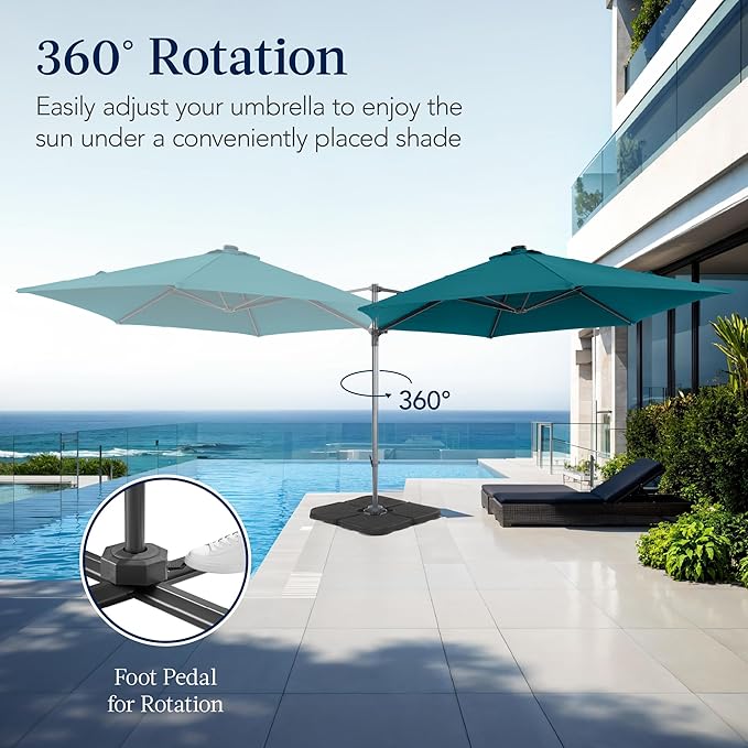 Best Choice Products 10ft Offset Cantilever Hanging Market Patio Umbrella, Smooth 360° Rotation, 8 Sturdy Ribs, Easy Adjustment - Cerulean