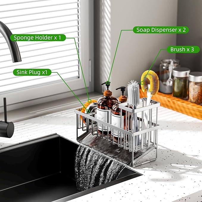 Cisily Extra Large Silver Kitchen Sink Caddy Organzier