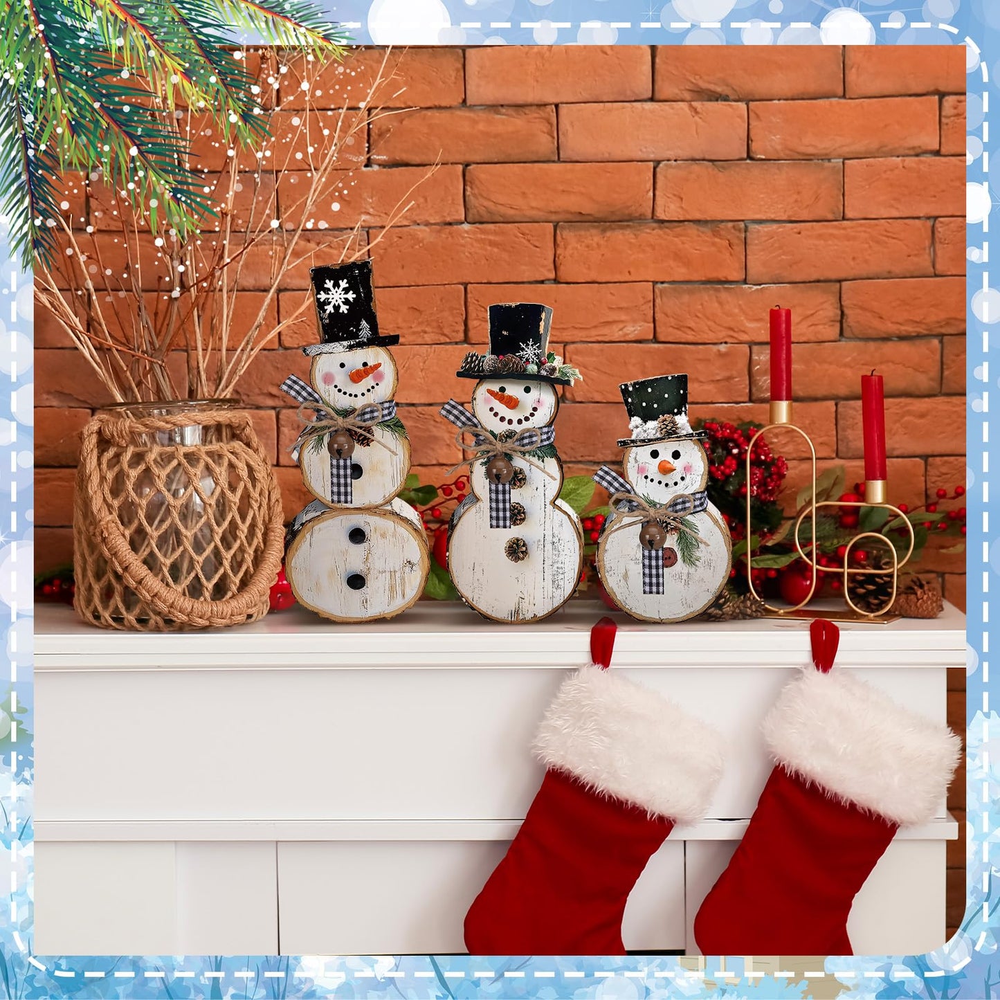 Barydat 3 Pack 3 Pcs Christmas Table Decorations Wooden Snowman Centerpieces Table Sign Tiered Tray Desktop Xmas Decoration for Indoor Home Kitchen Gifts Party (Pine Cone Snowman)