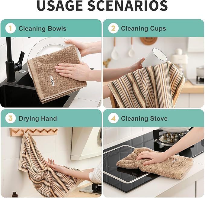 Kitchen Dish Towels for Drying Dishes, Large Cotton Kitchen Towels, Stripped