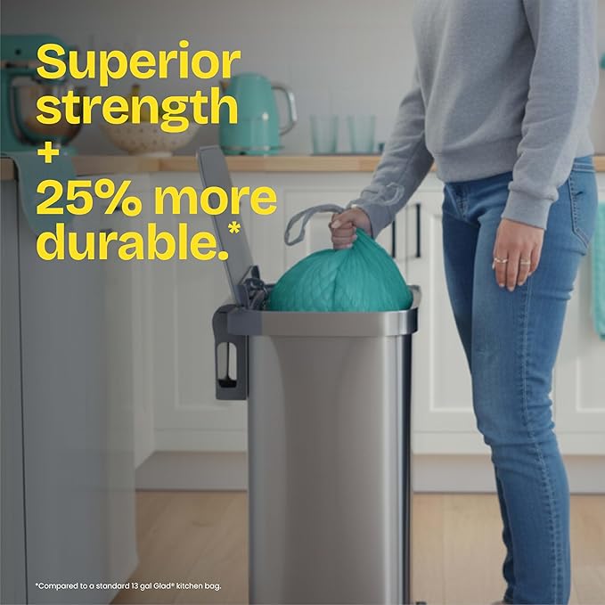 Glad ForceFlex MaxStrength Kitchen Trash Bags, 13 Gal, Bahama Bliss Febreze