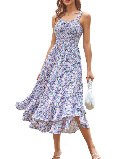 GRACE KARIN Women's 2025 Summer Floral Boho Dress Square Neck Strapped Swing A Line Sundress Beach Long Maxi Outfits