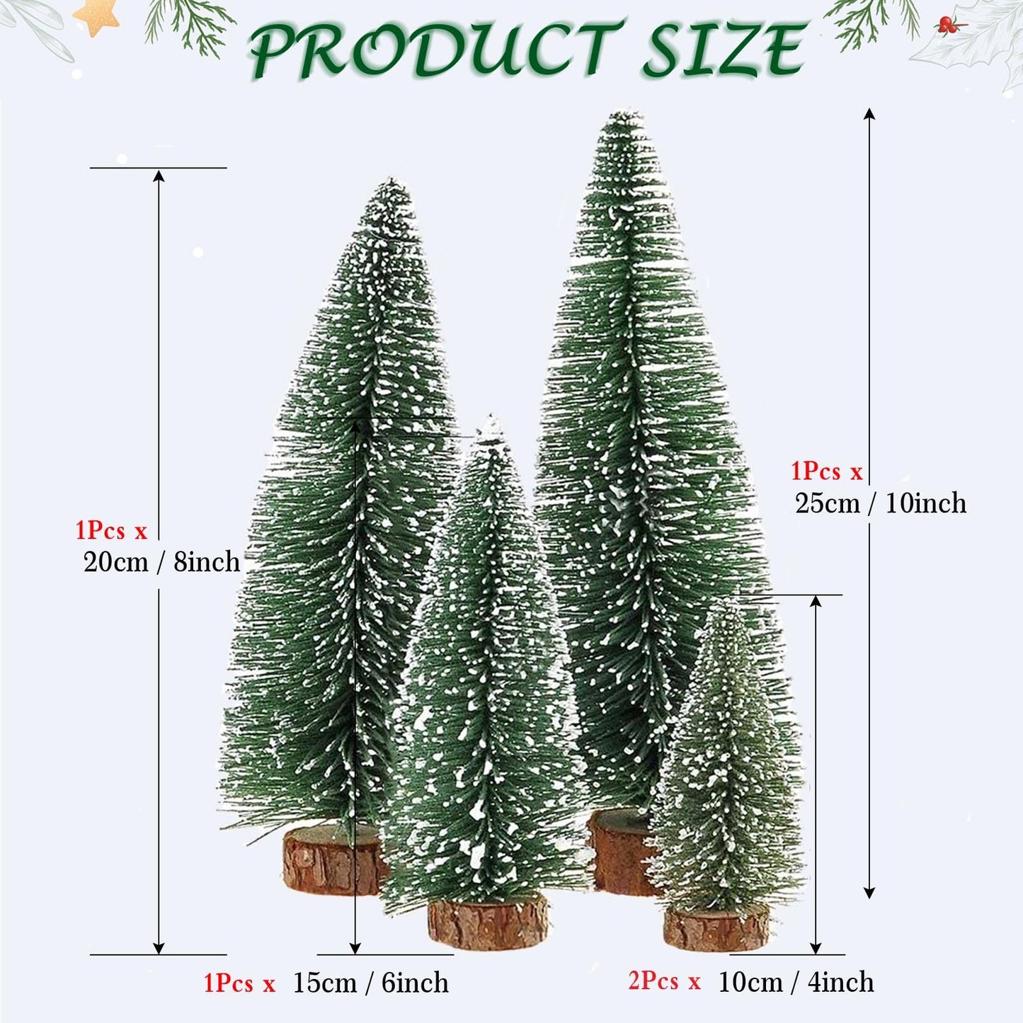 Desktop Miniature Christmas Trees Mini Pine Tree 5pcs with Snow and Wood Base for Xmas Holiday Party Home Tabletop Decor