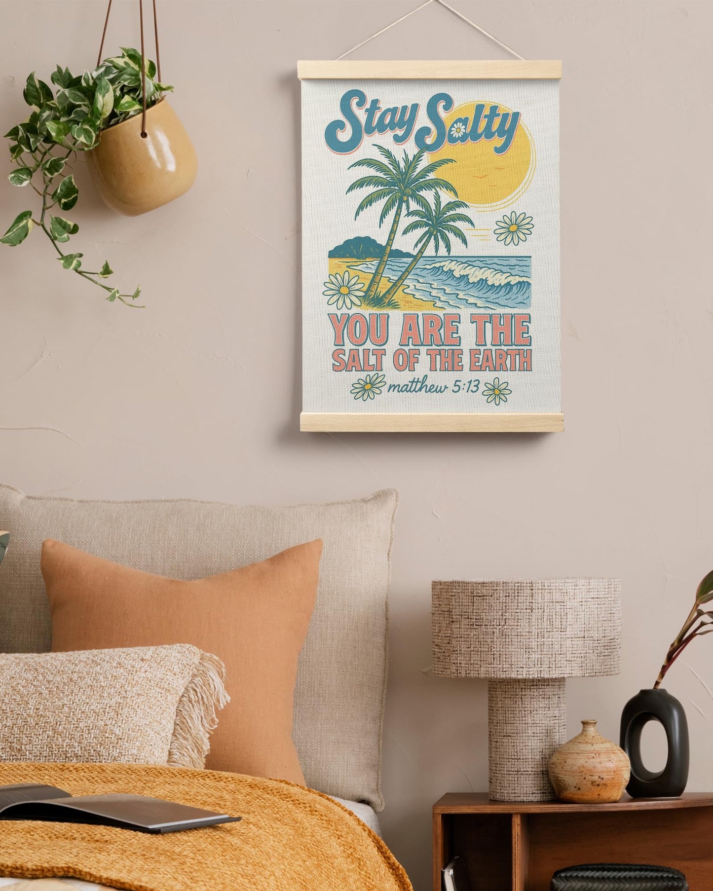 FGFK Summer Tropical Beach Christian Poster Hanger Frame, Beachy Room Decor Aesthetic, Stay Salty Bible Verse Posters Prints Wall Art Decor for Living Room Bedroom Home, 12x16 Inch