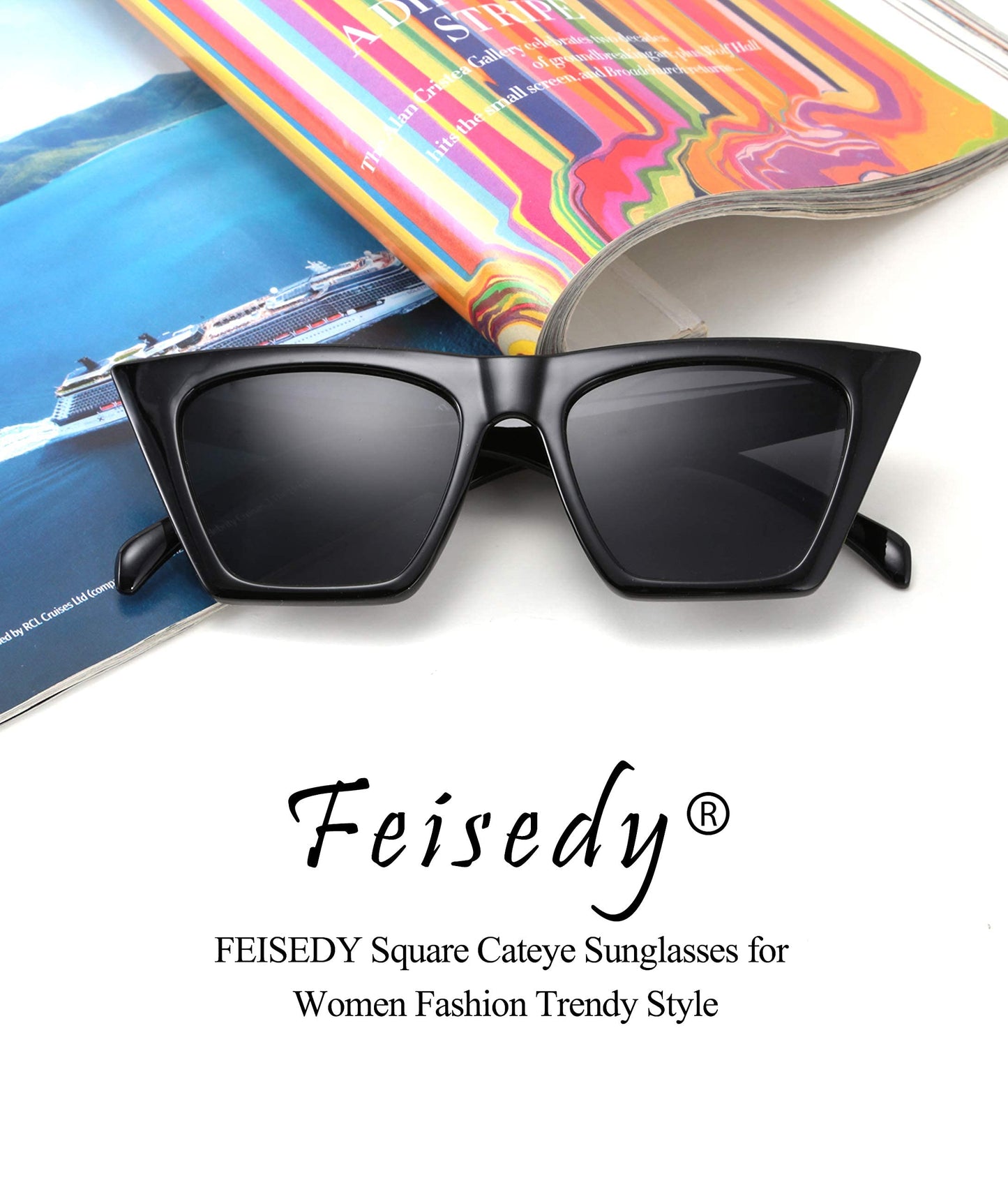 FEISEDY Cat Eye Sunglasses for Women - UV400 Protection Rerto Sqaure Cateye Womens Sun Glasses B2473