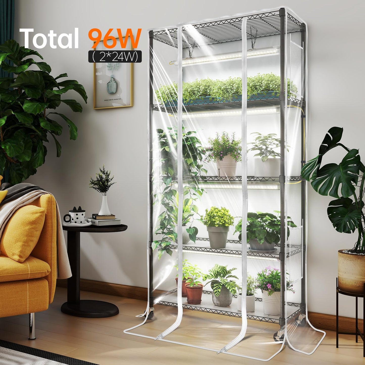 Bstrip Indoor Greenhouse with Grow Light, Mini Green House with 4 Pack T8 Full Spectrum Plant Lights with Timer, Indoor Greenhouse Cabinet for Indoor Plant, Seed Starting, Seed Tray, 29.5"x13.8"x59"