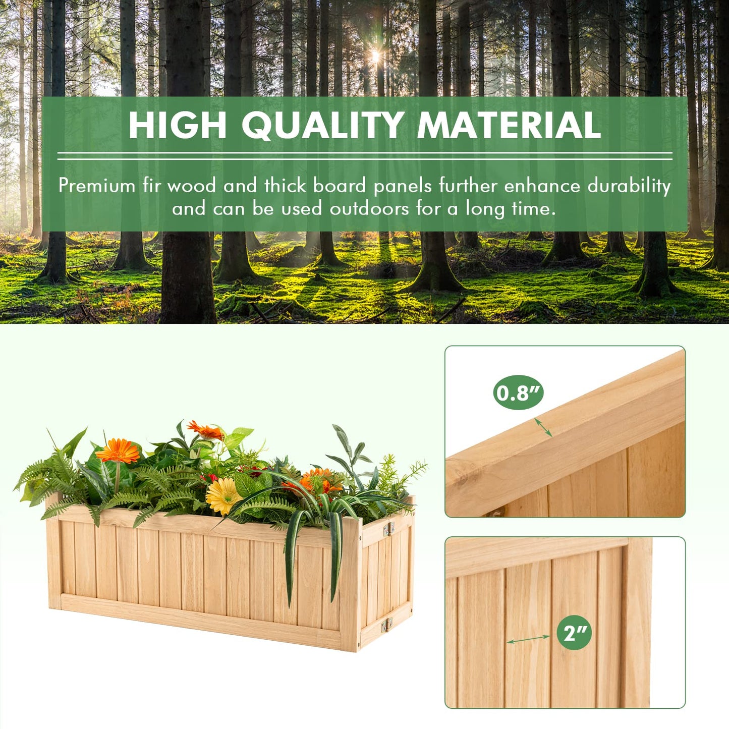 GRAFFY Raised Garden Bed, Folding Wood Planter Box w/Removable Bottom & Drainage, Elevated Planter for Flower Herb Vegetable Fruit, Plant Container for Grass Lawn Patio Backyard (27.5"D x 12"W x 10"H)
