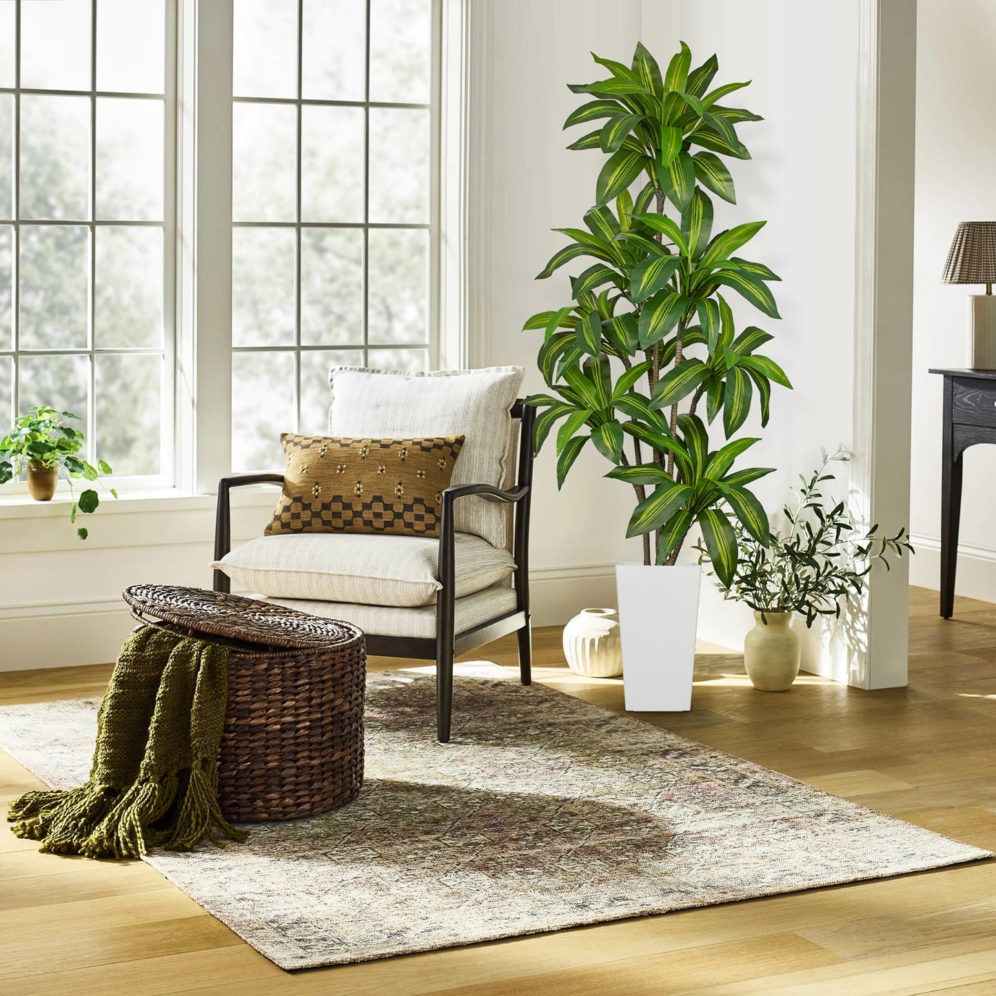 Arborus 6FT Tall Artificial Dracaena Tree, Lifelike Faux Indoor Fake Floor Plant with White Pot, Faux Tree for Home Office Living Room Entryway Décor