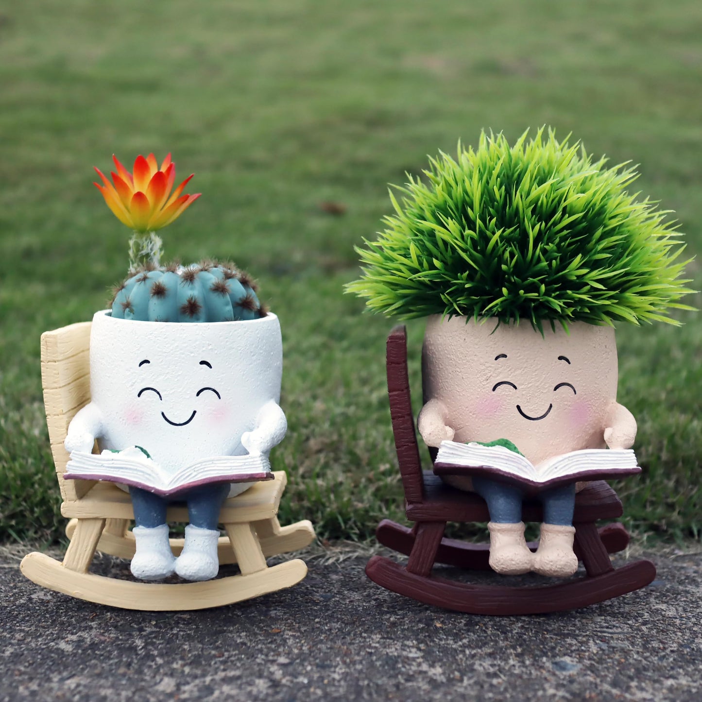 Dolkgy Cute Head Planters Face Pots, Adorable Human Face Planter Reading Books Flower Vase for Indoor Outdoor Plants, Unique Plant Holder Succulent Cactus Pots