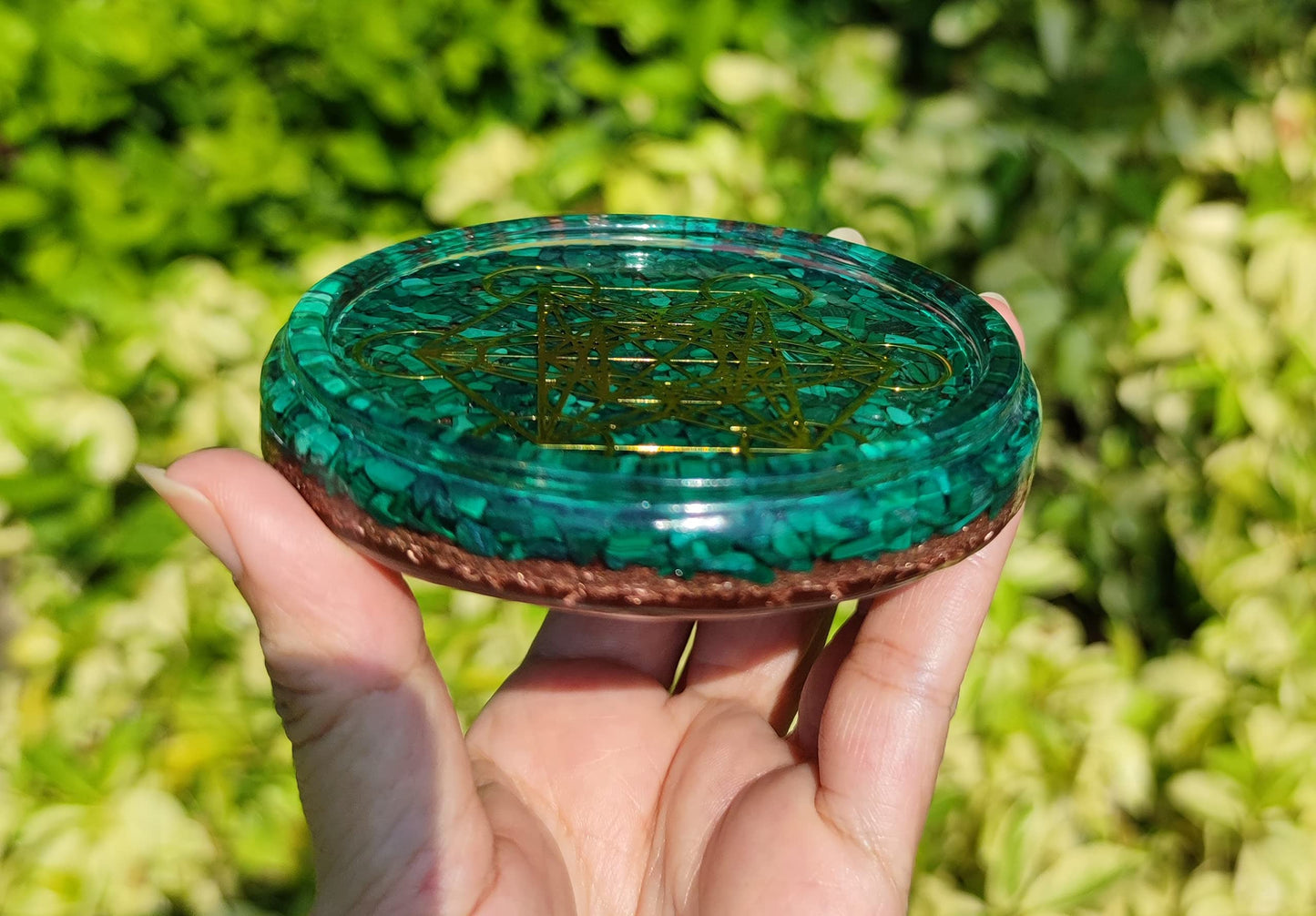 ZZYBIA LARGE 4" Malachite Crystals Metatron's Cube Merkaba Coaster Water Charging Plate Energy Dome