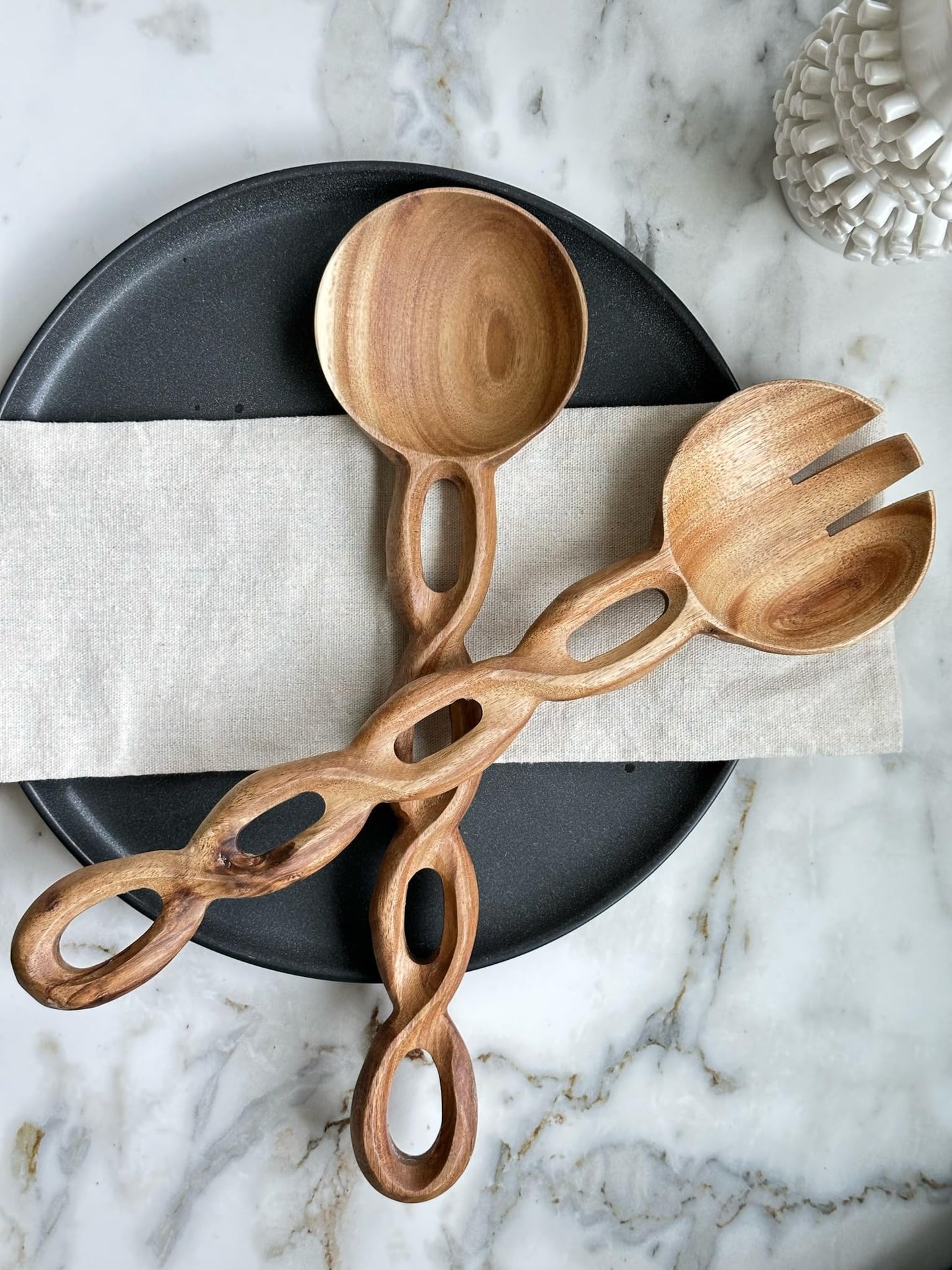 Salt & York 13-Inch Acacia Wood Salad Servers, 2-Piece Handcrafted Wooden Fork & Spoon Set for Tossing Salad, Pasta & Side Dishes, Farmhouse Kitchen, Ideal Wedding, Housewarming & Hostess Gift