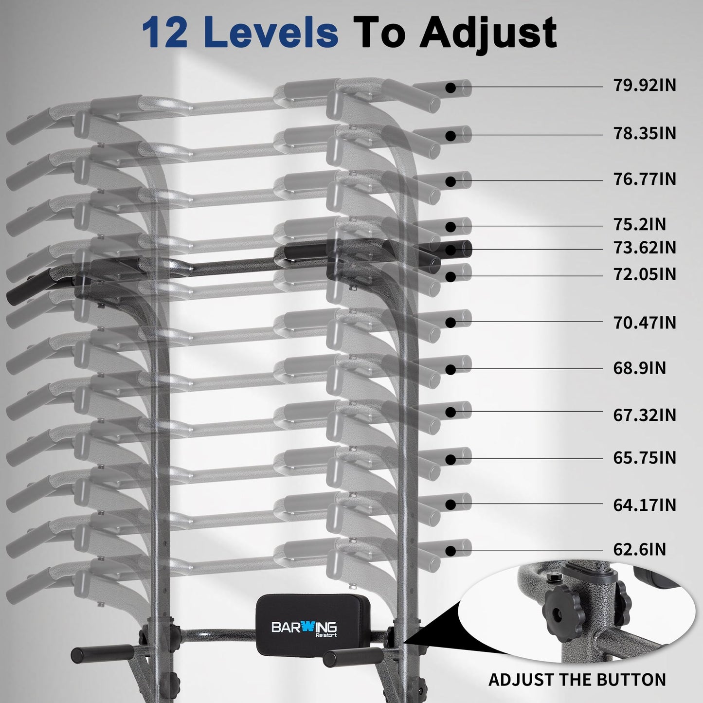 BARWING Power Tower Pull Up Bar Station for Home Gym Dip Station Adjustable Height Strength Training Workout Equipment 400LBS