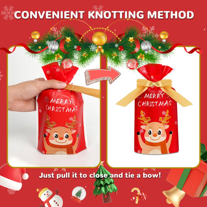 DLY 50 Pcs Christmas Candy Bag Treat Bags Candy Goodies Plastic Drawstring Gift Bags Merry Christmas Treat Bags for Birthday Party Snack