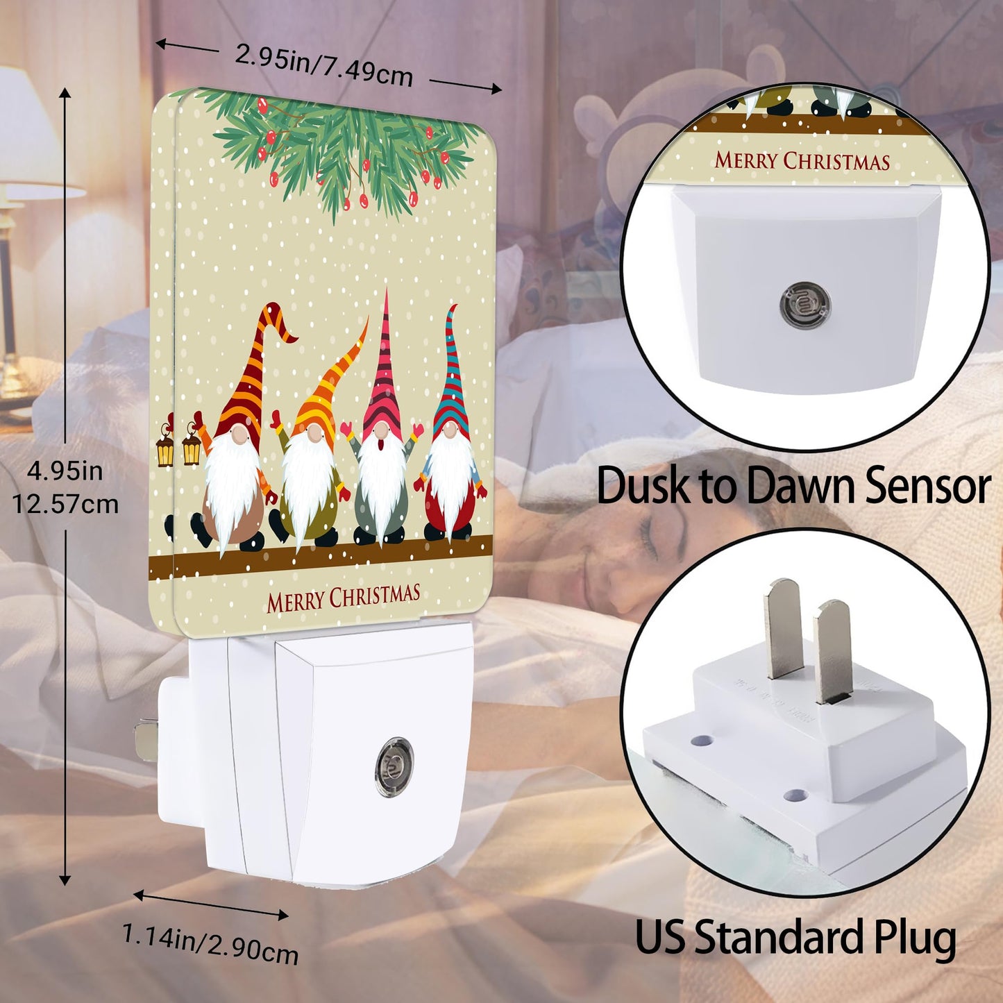 Jopowide Christmas Santa Claus Dusk to Dawn Night Light, Auto Sensor Lamp Home Indoor Stairway Kitchen Corridor, Night Lights Plug into Wall Decor, Boys Girls Women Men Room Gifts