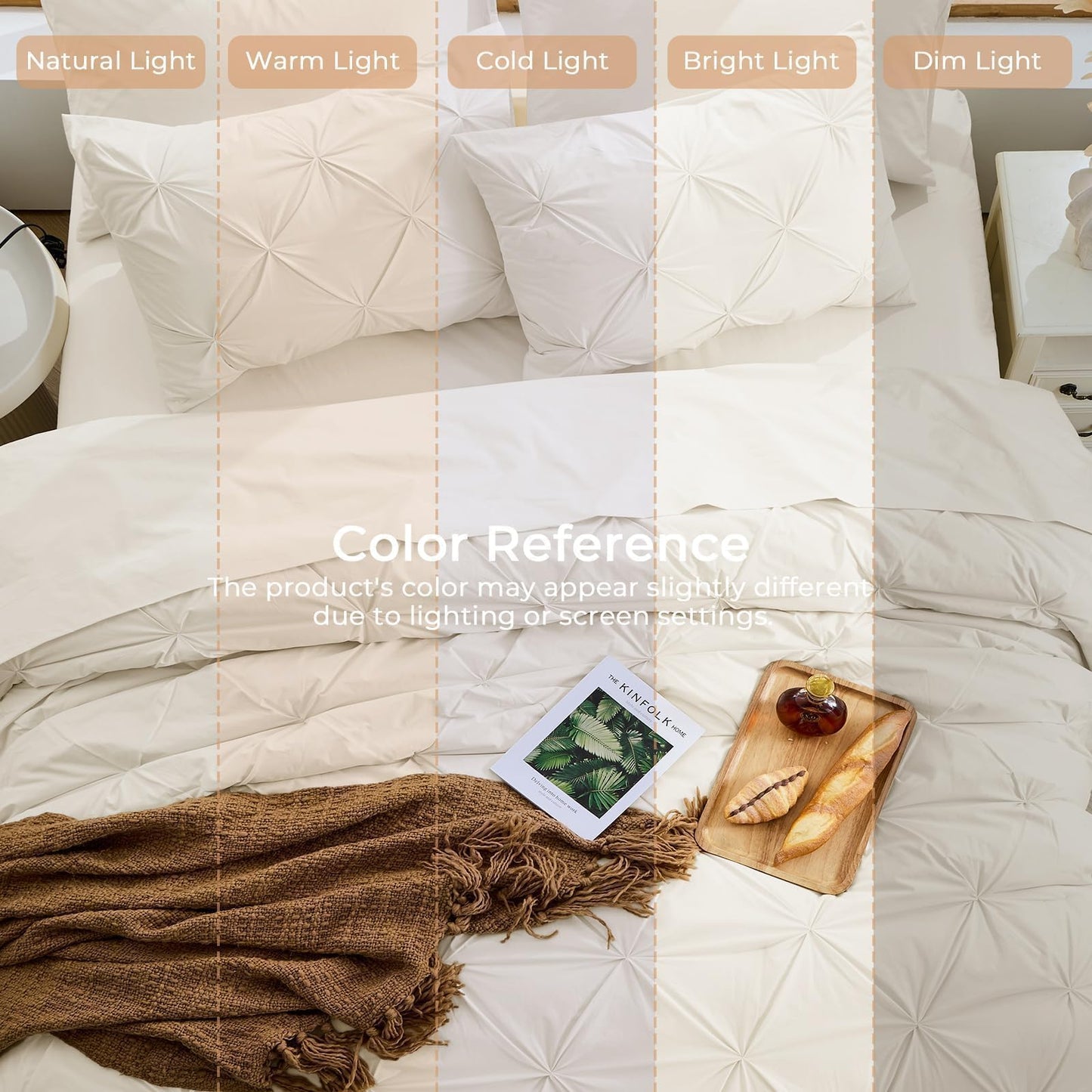 Sasttie Full Size Comforter Set, 7-Piece Bed in a Bag Double, Pintuck Bedding Set for All Season, Includes Comforter, Flat Sheet, Fitted Sheet, Pillowcases and Pillowshams, Beige