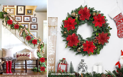 RECUTMS 66 Pcs 3 Styles Red Christmas Ornaments Christmas Glitter Poinsettia Flowers Artificial Christmas Tree Flower Decorations Wedding Wreath Floral Decorations (Red)