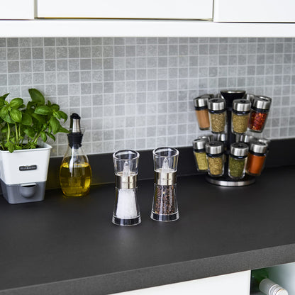 Cole & Mason Flip 180 Chrome Salt and Pepper Mill Set, Adjustable Coarseness, Ceramic Mechanism, Acrylic, 154 mm, Filled Salt and Pepper Grinders