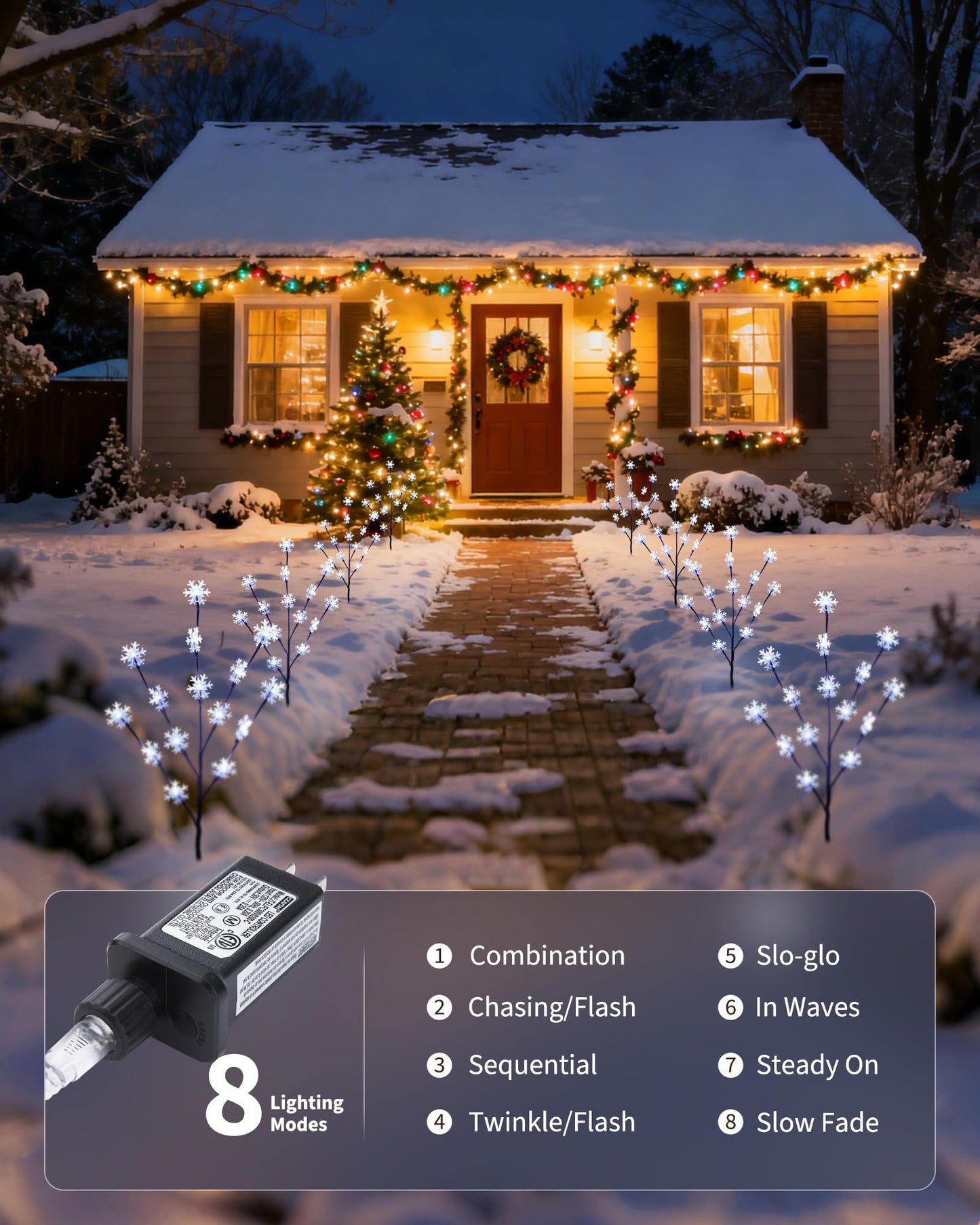 Brightown Snowflake Lights Outdoor Pathway, 4 Packs Lighted Branches Christmas Yard Decor, Small Christmas Tree with Lights, Twig Branch Light Outdoor Christmas Decorations Yard, White