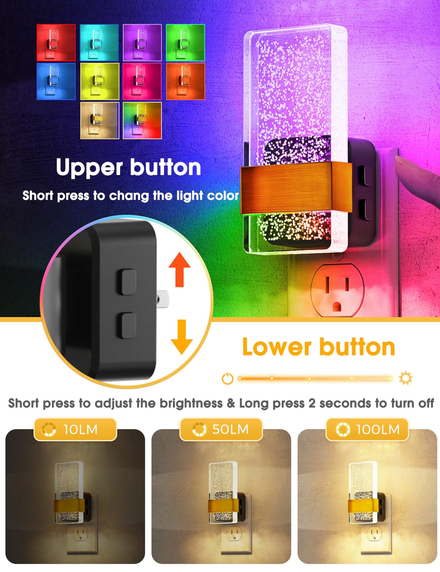 L LOHAS LED Night Lights Plug Into Wall, 2 Pack Plug in Night Light LED with Dusk to Dawn Sensor, 0-100LM Dimmable Nightlight, Wall Sconce-Style Design Nightlights for Bathroom, Hallway,Stairway,Gift