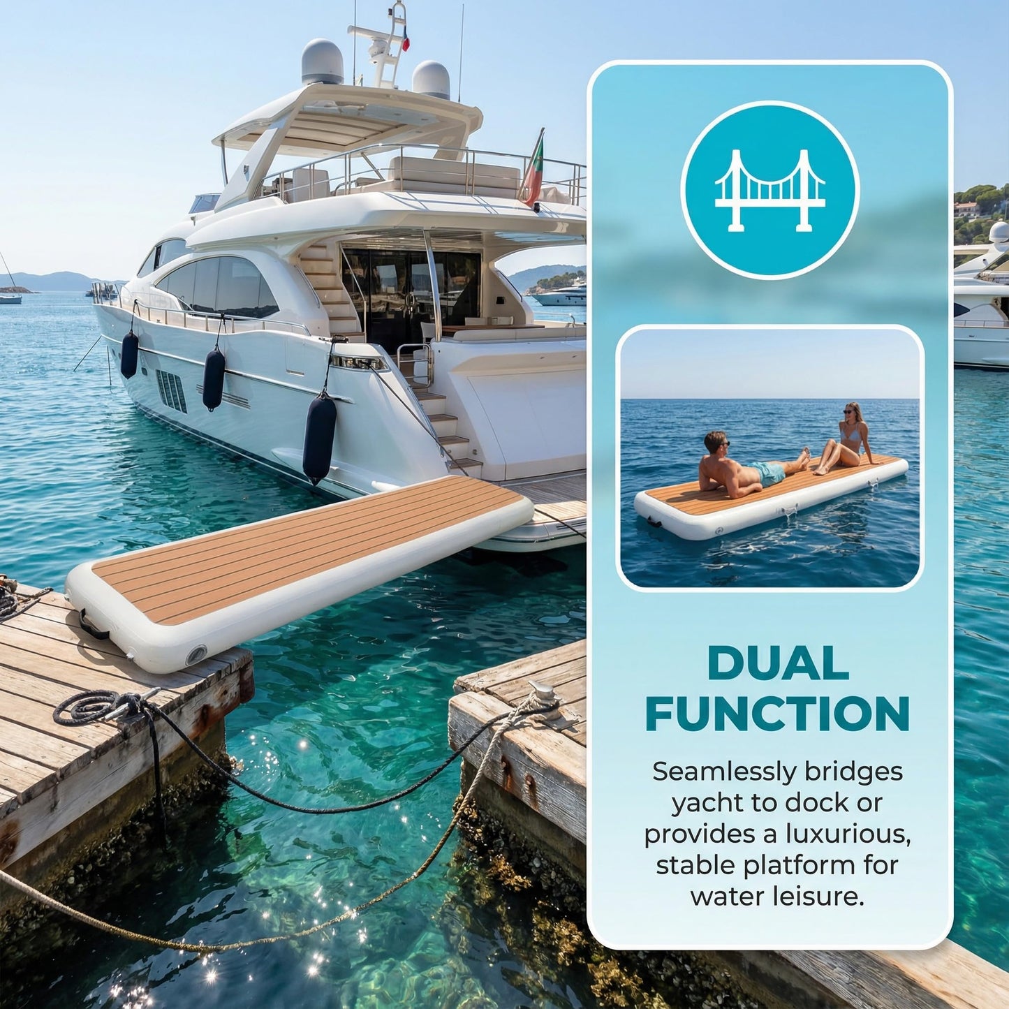 AIRMAT FACTORY Inflatable Gangway for Boats and Yachts, Durable, Quick - Inflating, Non-Slip Surface, Portable Inflatable Floating Dock Ramp, Easy Setup for Marine Use