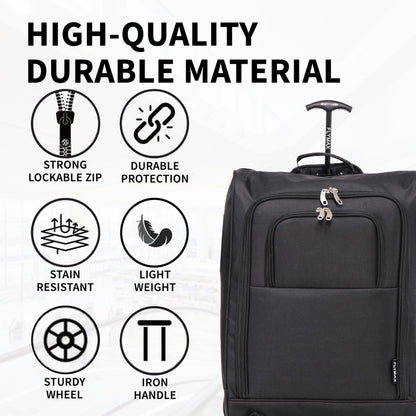 56x45x25 Easyjet Cabin Bag Hand Luggage Approved Cabin Case Lightweight Suitcase Also Approved for BA Jet 2 1.5kg 57L Black