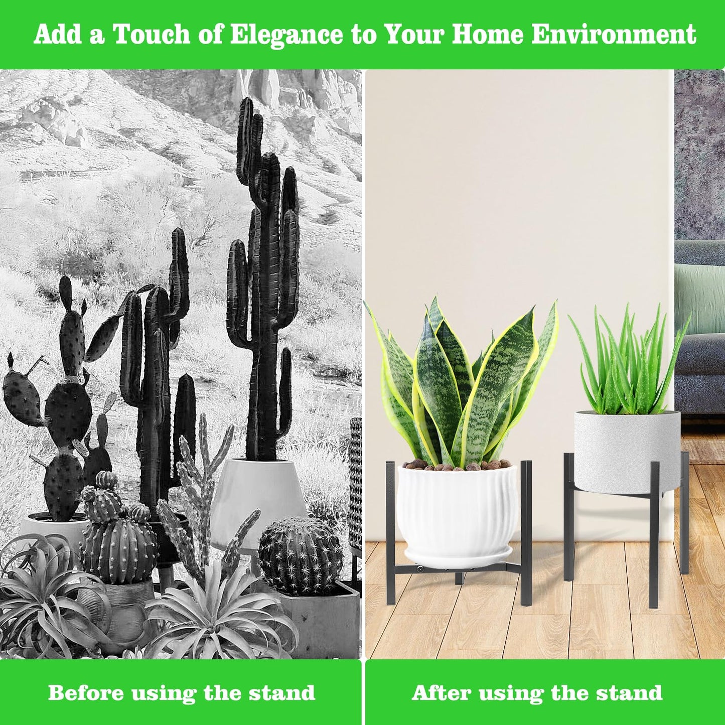 Airpark Plant Stand Indoor Adjustable, Metal Modern Plant Stand, Heavy Duty Stable Plant, Fit 8-12 inch Pots, Number of Items-2, Color-Black (Pot & Plant Not Included)
