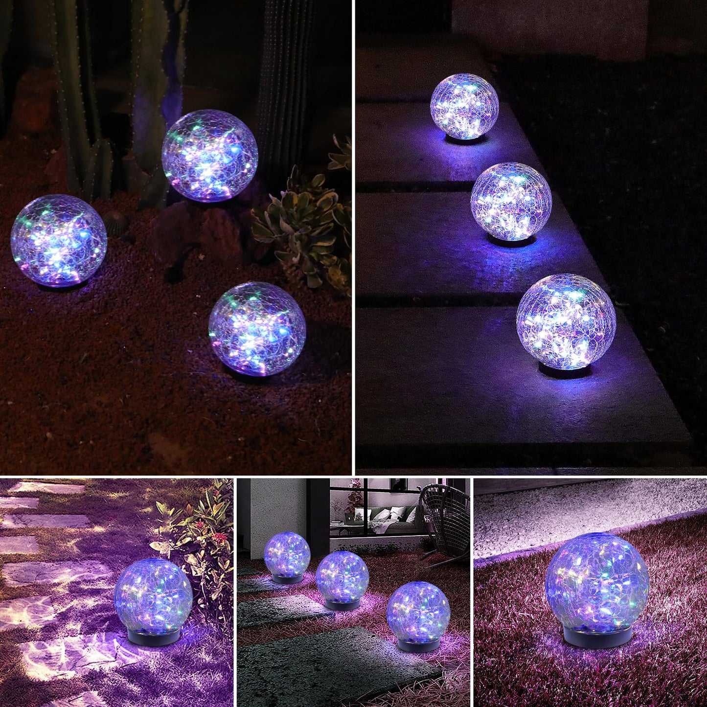 MLKNK Solar Globe Lights Outdoor Waterproof-Solar Balls-Solar Garden Lights-Orbs for Outside 4 Pack Cracked Glass Ball for Lawn Patio Yard Backyard Decorations