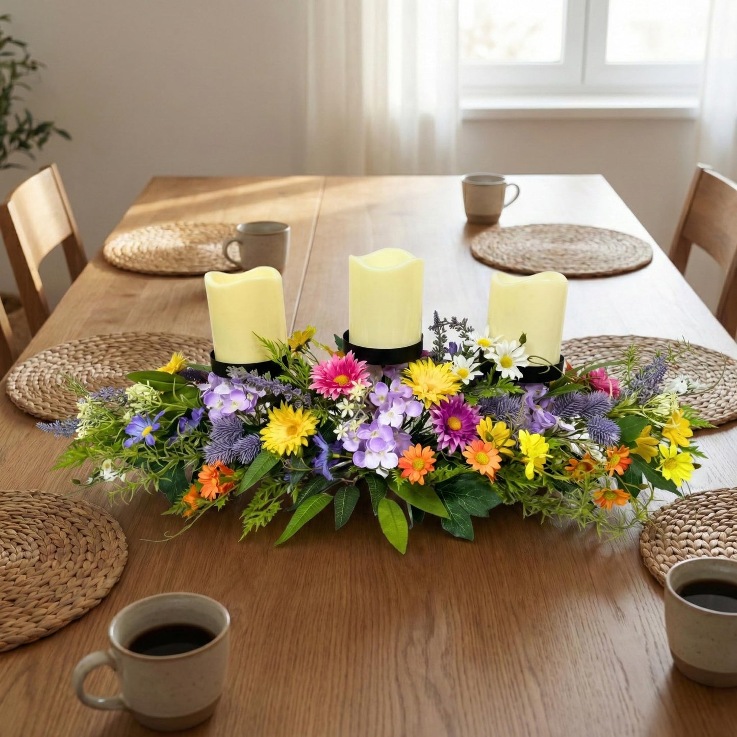 Lnymura 26" Spring Summer Floral Candle Holder Centerpiece for Table Decor