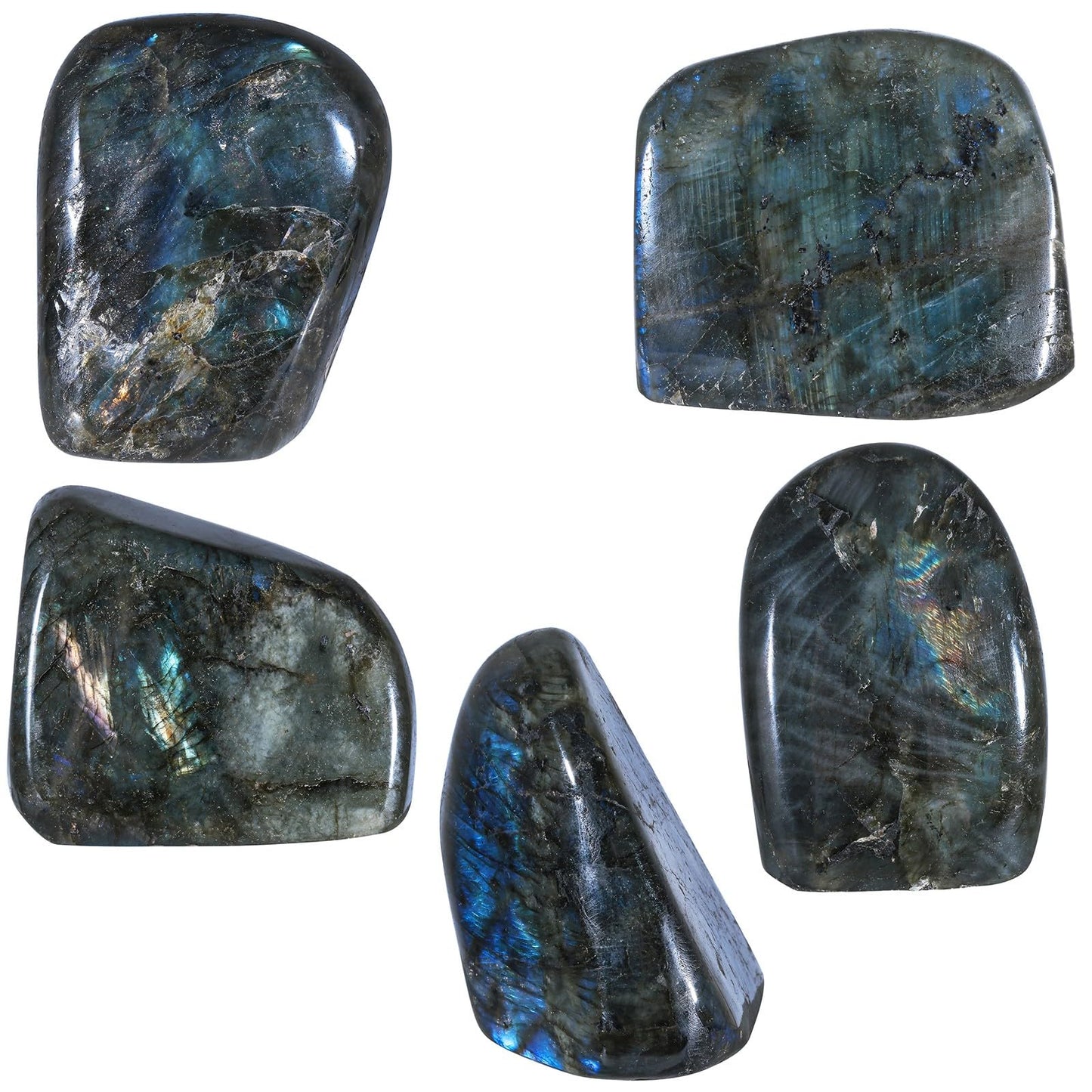 Nupuyai 301-400g Irregular Labradorite Stone Slab Specimen, Nutural Polished Self-Standing Labradorite Stone for Home Office Decoration Meditation Yogo Fengshui